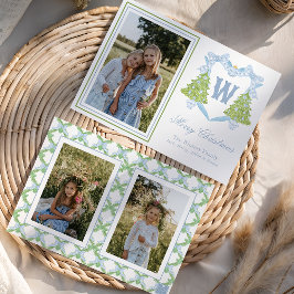 Escudo monograma azul de árbol de Navidad