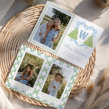 Escudo monograma azul de árbol de Navidad