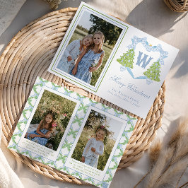 Escudo monograma azul de árbol de Navidad