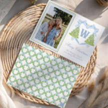 Escudo monograma azul de árbol de Navidad