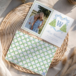 Escudo monograma azul de árbol de Navidad