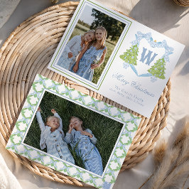 Escudo monograma azul de árbol de Navidad