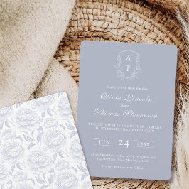 Escudo Monograma Dusty Blue Wedding Invitación