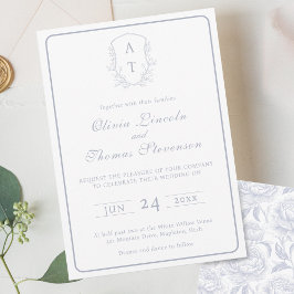 Escudo Monograma Dusty Blue Wedding Invitación
