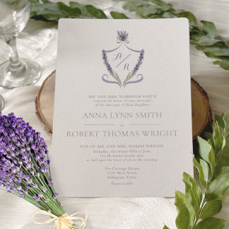 Escudo Monograma Lavender Elegante Invitación a la