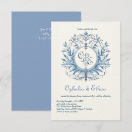 Escudo Monograma Rococo Invitación nupcial Azul