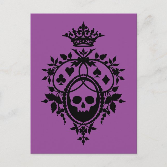 Escudo morado con tarjeta postal Skull y Cardsuit (Anverso)