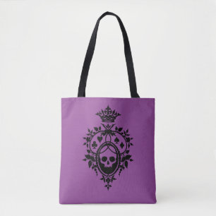 Escudo púrpura con calavera y trajes de piel bolsa