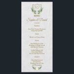 Escudo real de oro menú Boda de vegetación exubera<br><div class="desc">¡Símbolo de elegancia, abundancia y ostentación! Diseño único de cartas con un escudo de Relieve metalizado real de oro, un marco delicado, ramas de olivo con una flor blanca, sobre un fondo blanco texturado. Utilice la herramienta Personalizar para agregar su información. Para ver los artículos que coincidan, por favor, visite...</div>