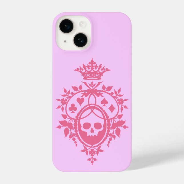 Escudo rosa con cráneo y Funda para iPhone 14 (Reverso )
