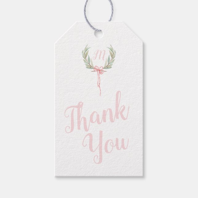 Escudo Rosa Gingham Laurel Gracias Etiquetas (Anverso)