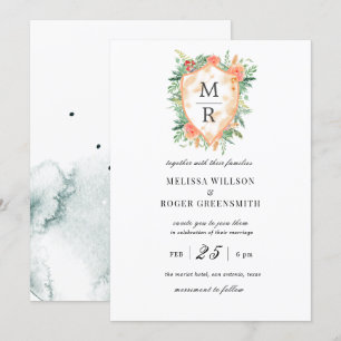 escudo rústico en monograma Invitación a bodas