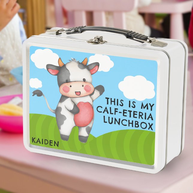 Escuela de animales de granja de Chiste de vaca pu (funny cow cafeteria school lunch joke lunchbox for kids)