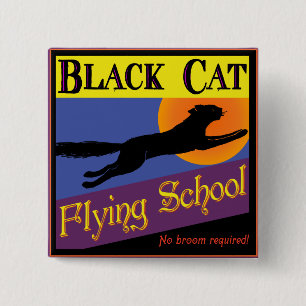 Escuela de Vuelo de Gato Negro Botón Vintage de Ha