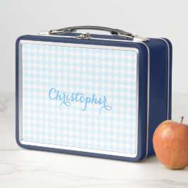 Escuela infantil monogramada Cute Blue Checkered