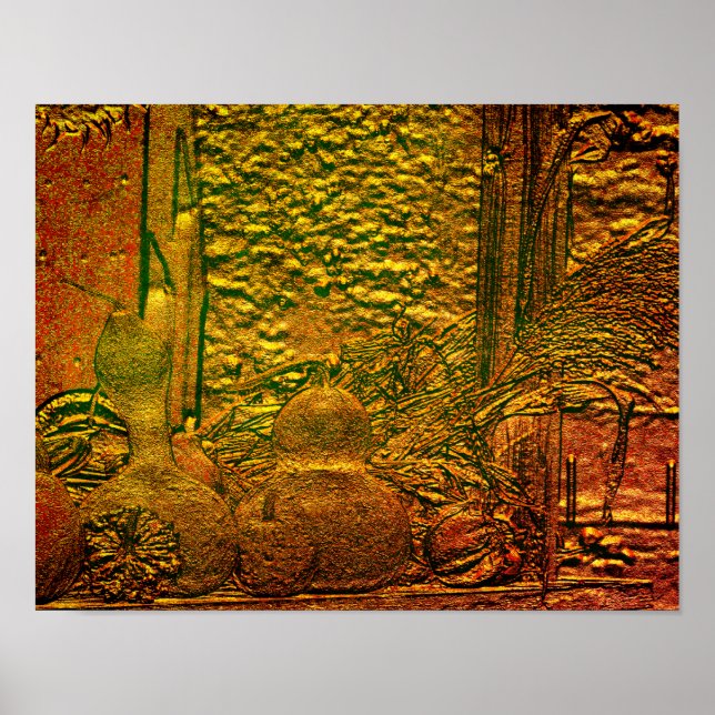 Esculpidos Gourds Cornstalks Naturaleza Arte (Frente)