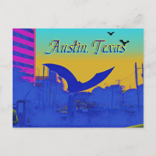 Escultura de murciélago de Austin en la postal de 
