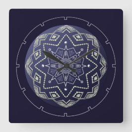 Esfera azul y blanca Mandala reloj de pared