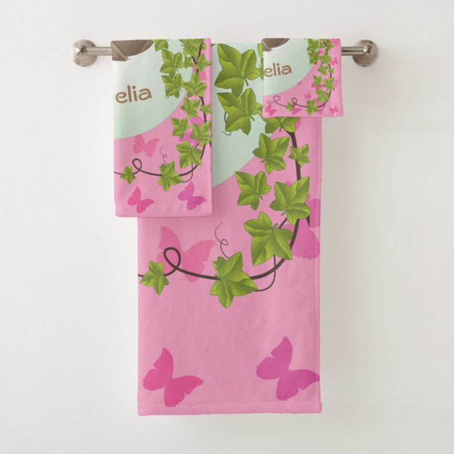 Eslora de bebé con mariposas rosas toalla de baño  (In situ)