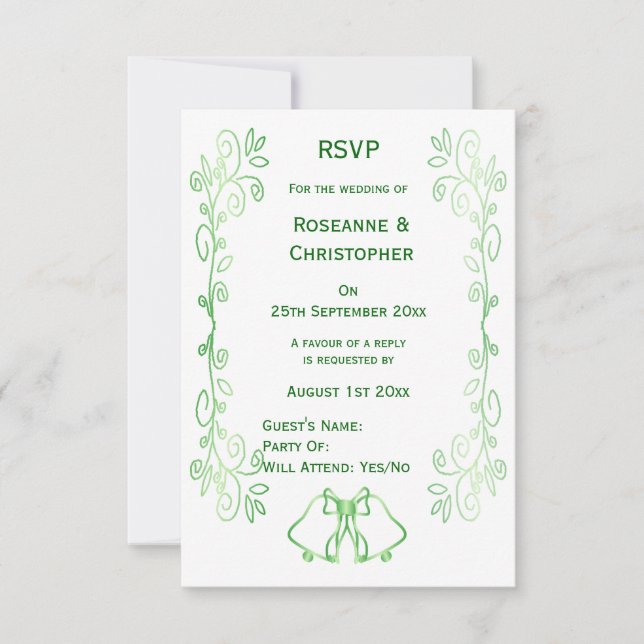 Esmeralda Boda Verde RSVP Bells de tarjetas Despla (Anverso)