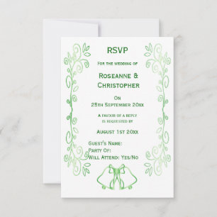 Esmeralda Boda Verde RSVP Bells de tarjetas Despla