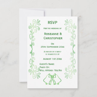 Esmeralda Boda Verde RSVP Bells de tarjetas Despla