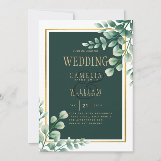 Esmeralda de la invitación a la Boda Verde Botánic (Anverso)