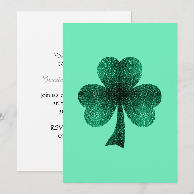 Esmeralda verde esparce Shamrock Clover Invitación (Anverso / Reverso)