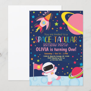 Espacetacular invitación de cumpleaños chica en el