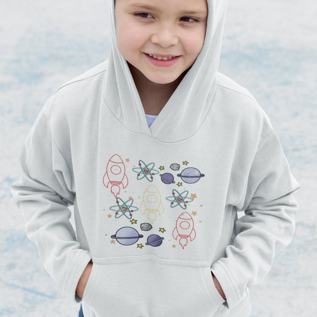 Espacio de los planetas de los cohetes (Space Themed Kids Pullover Hoodie)