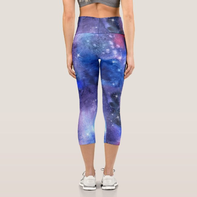 Espacio Galaxy Blue Púrpura Capri Yoga Leggings (Reverso )