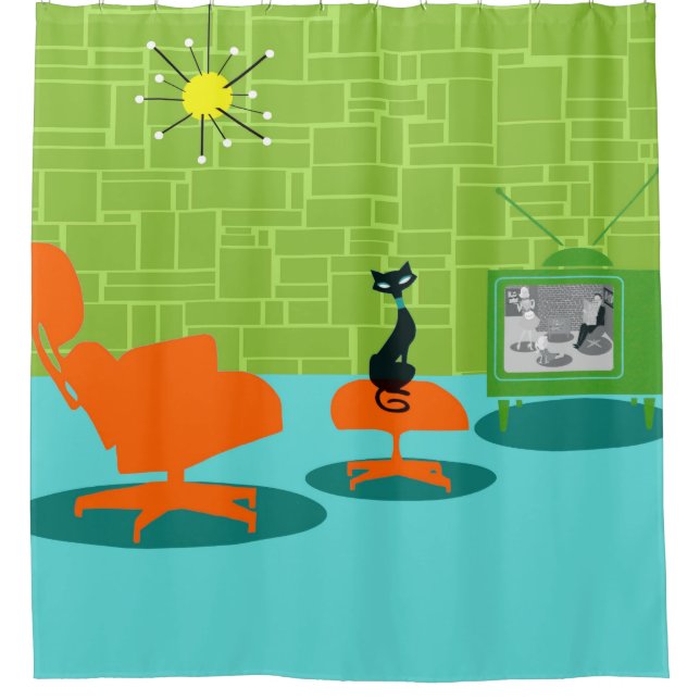 Espacio retro antigüedad Cortina de ducha Kitty (Anverso)