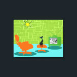 Espacio retro Edad Impresión de lienzo agitado en<br><div class="desc">Se dice que los perros tienen propietarios y que los gatos tienen personal. ¡El felino de esta era retro espacial Kitty Stretched Canvas Print no podría estar más de acuerdo! El estilo de los años 60, de diseño artístico minimalista, cuenta con un elegante gato negro en una sala de estar...</div>