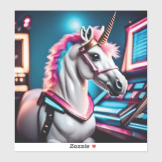 Espacio rosa retro Unicornio Pegatina de cumpleaño