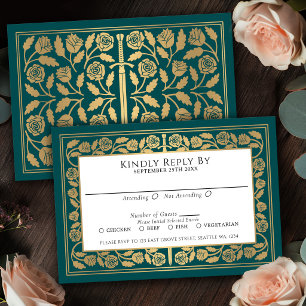 Espada dorada medieval teal RSVP de boda real
