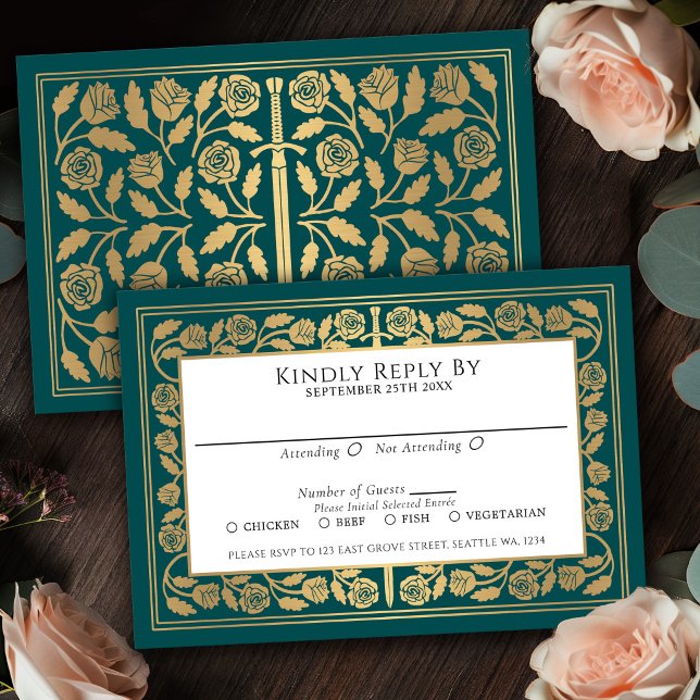 Espada dorada medieval teal RSVP de boda real (Subido por el creador)