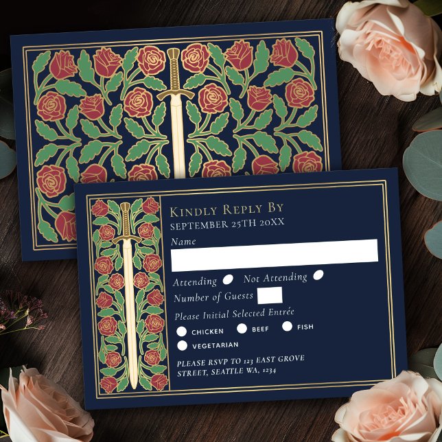 Espada Floral Medieval Azul Dorado RSVP de Boda (Subido por el creador)