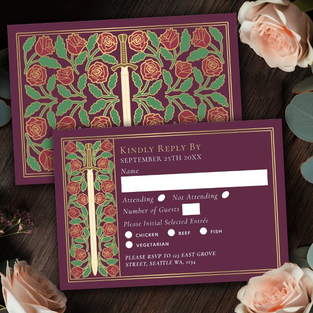 Espada Floral Medieval Malva Dorada RSVP de Boda (Subido por el creador)