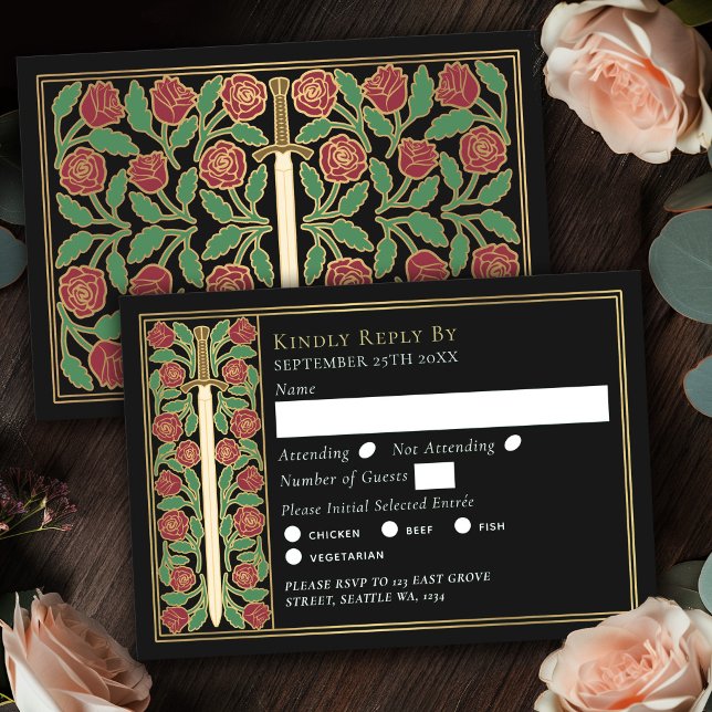 Espada Floral Medieval Negra Dorada RSVP de Boda (Subido por el creador)