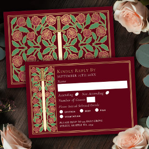 Espada Floral Medieval Roja Dorada RSVP de Boda