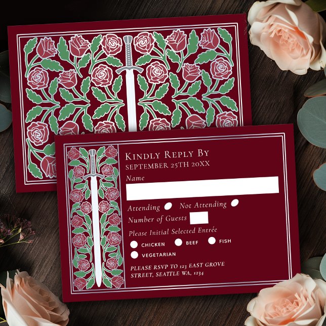 Espada Floral Medieval Roja Plateada RSVP de Boda (Subido por el creador)