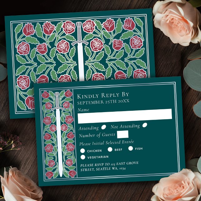 Espada Floral Medieval Teal Plateada RSVP de Boda (Subido por el creador)