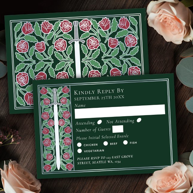 Espada Floral Medieval Verde Plateado RSVP de Boda (Subido por el creador)