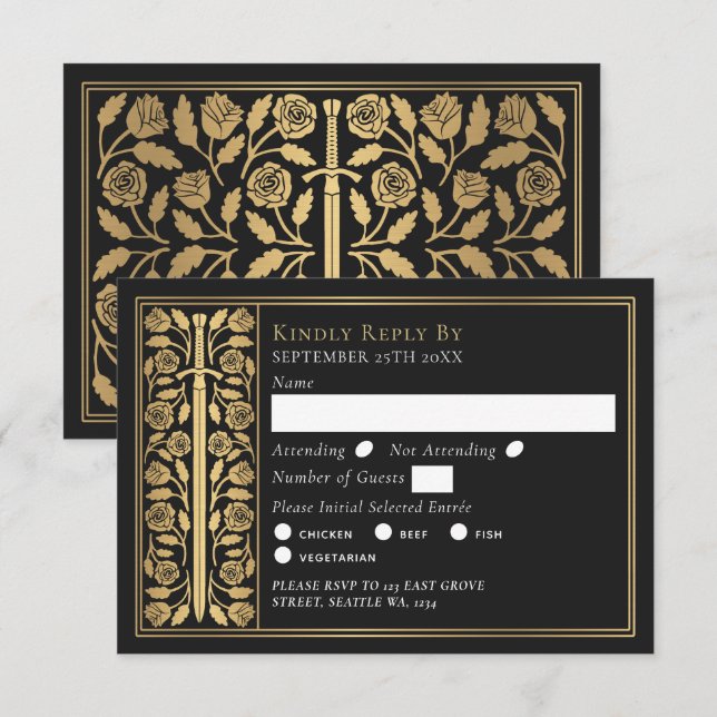 Espada Medieval de Boda Oro Negro RSVP (Anverso / Reverso)