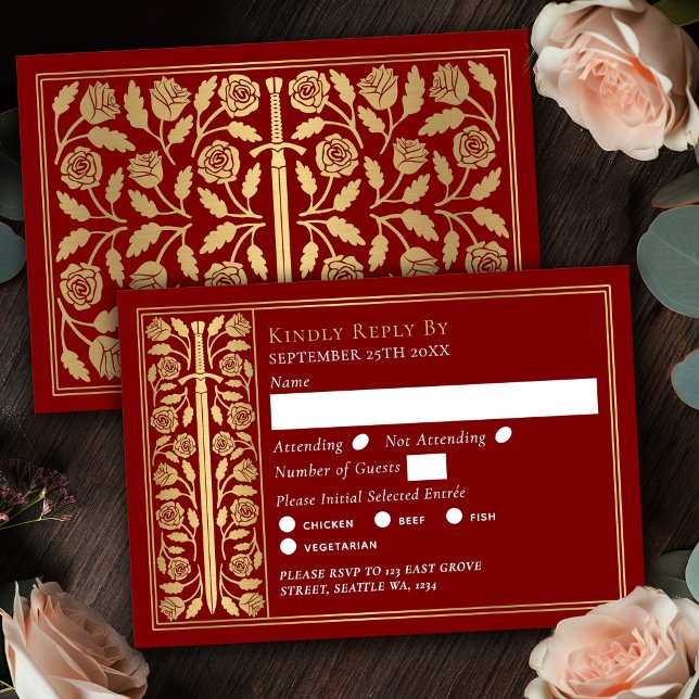 Espada Medieval Escarlata Dorada RSVP de Boda (Subido por el creador)