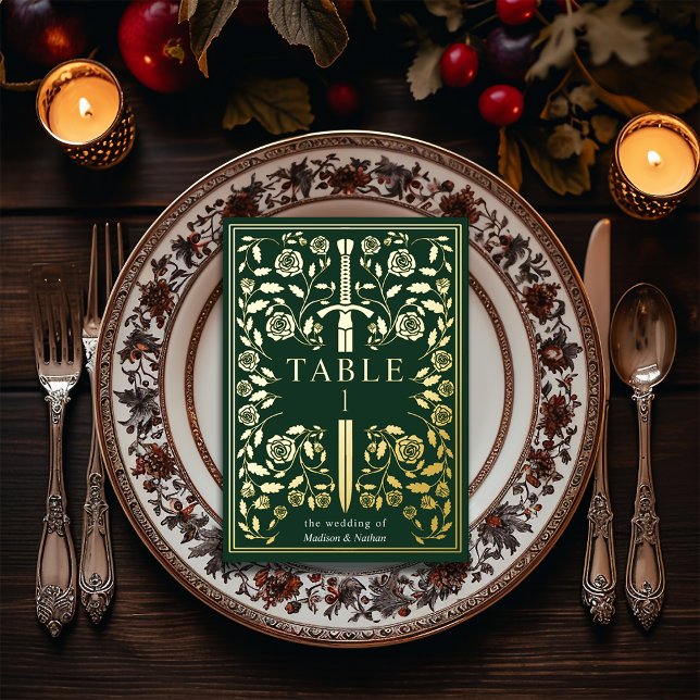 Espada Medieval Real Verde Tarjeta de Mesa de Boda (Subido por el creador)