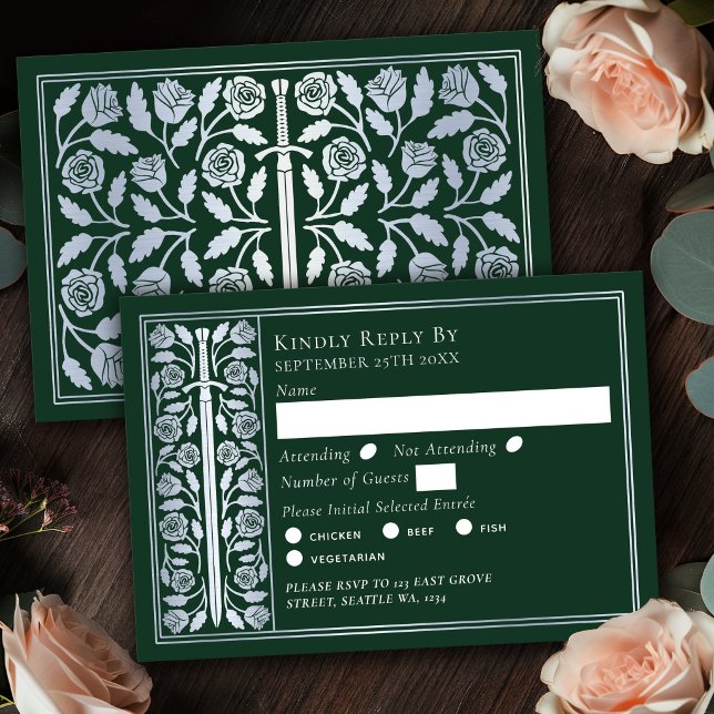 Espada Medieval Verde Plateada RSVP de Boda (Subido por el creador)