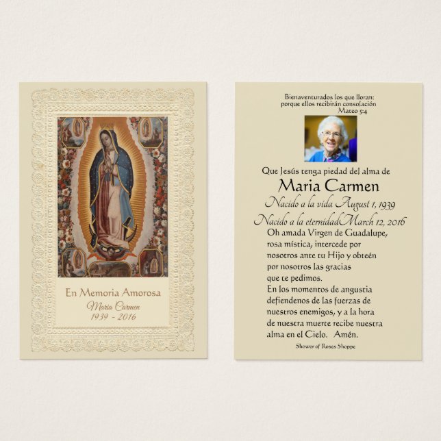 España Guadalupe María Oración Funeral Santa Tarje (Anverso y reverso)