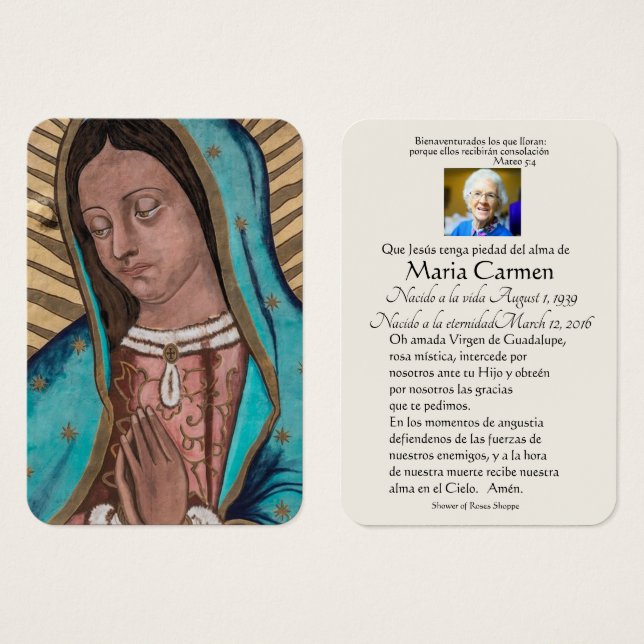 España Guadalupe María Oración Funeral Santa Tarje (Anverso y reverso)