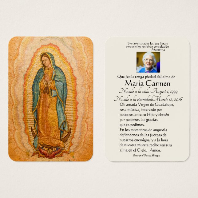 España Guadalupe María Oración Funeral Santa Tarje (Anverso y reverso)